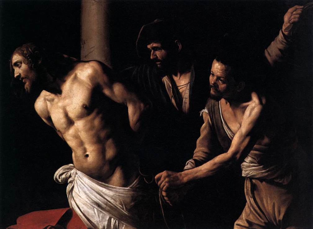 カラヴァッジョ　「キリストの鞭打ち 」　1607　　Oil on canvas, 134,5 x 175,5 cm　　フランス、ルーアン美術館